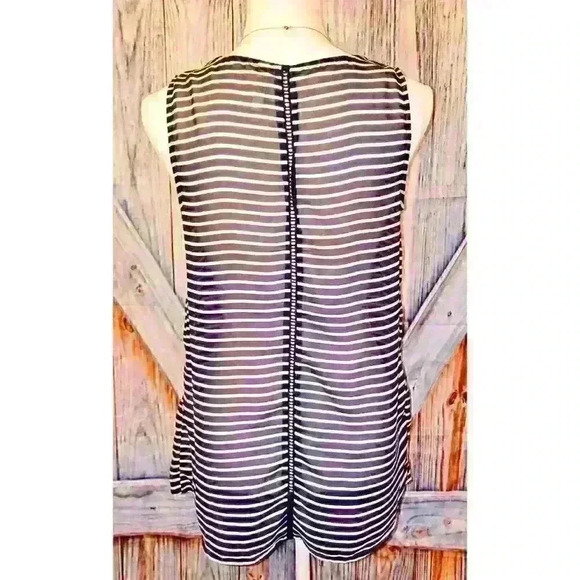 XHILARATION Woman SHEER Top NAVY BLUE and WHITE Button Down Blouse Shirt size M - Picture 2 of 3